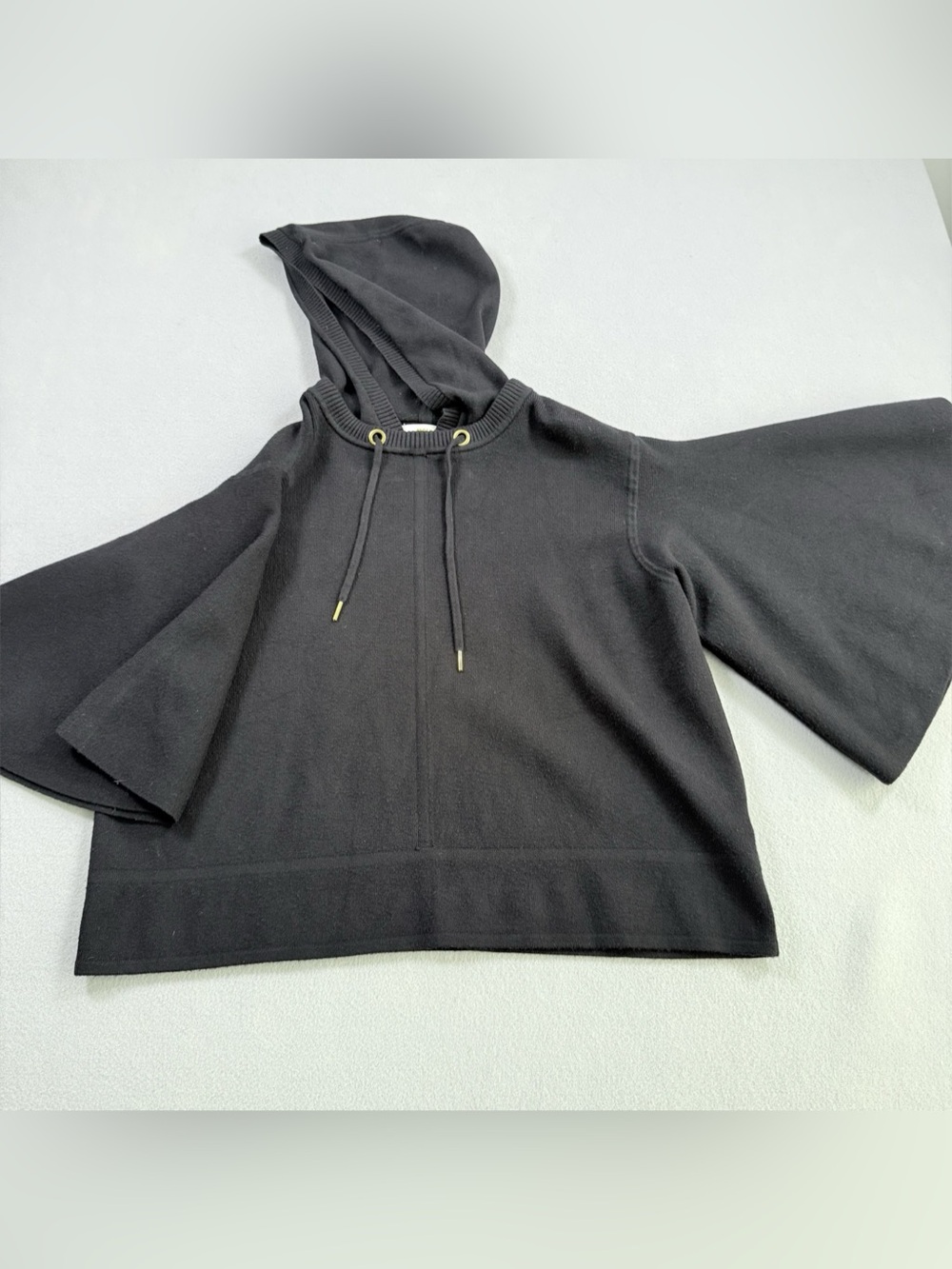 Maeve Anthropologie Black Hooded Poncho Sweater Flare